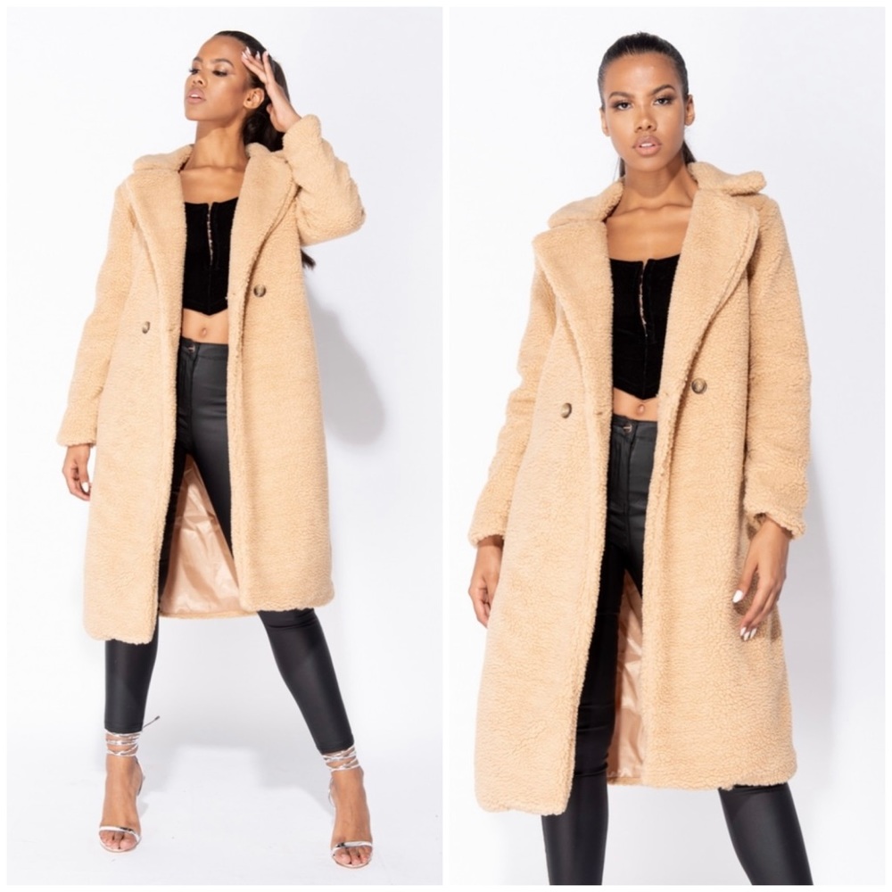 Light Tan Long Length Faux Fur Teddy Jacket - Picture 1 of 7